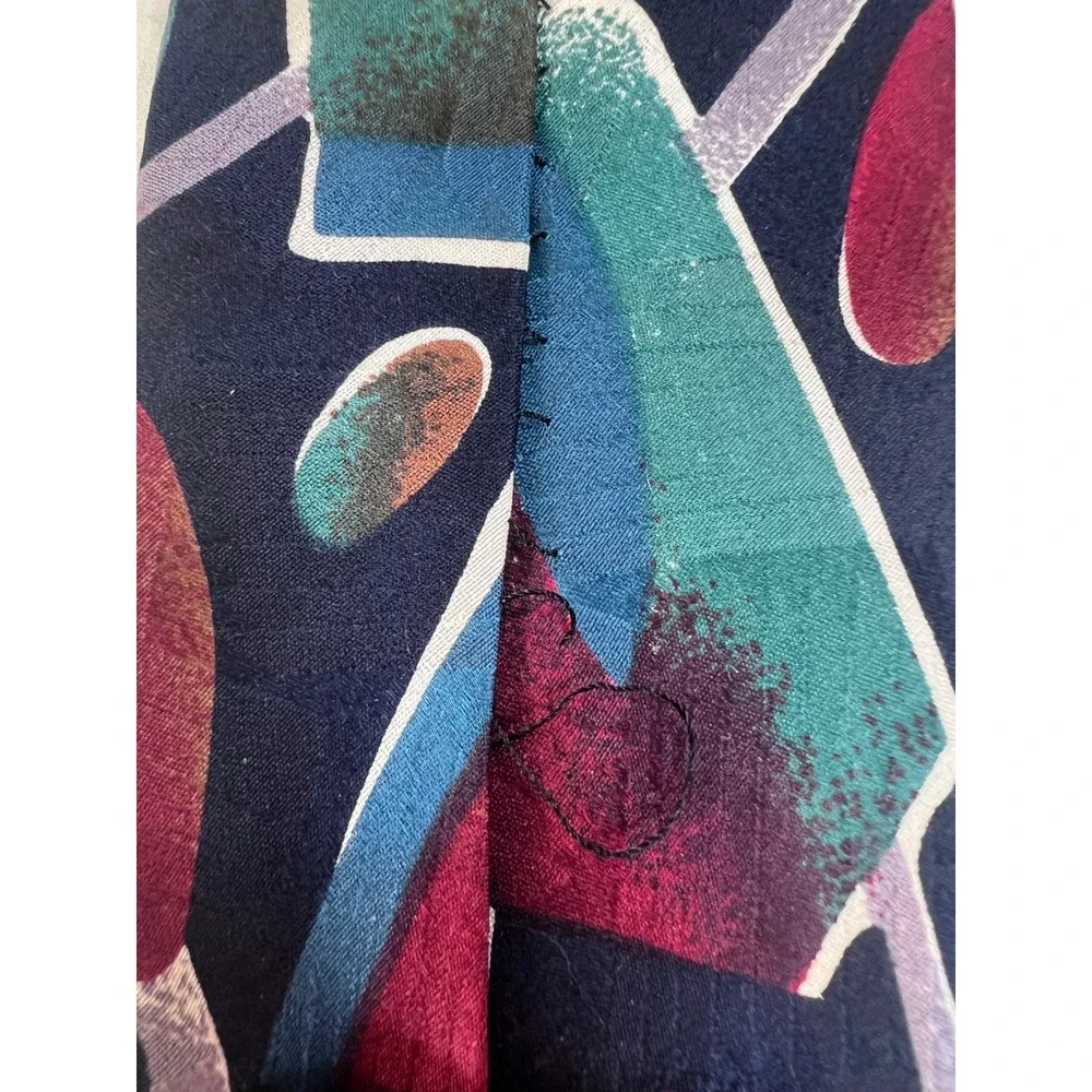 Oscar de la Renta Silk Tie Navy Blue Abstract Geometric Couture Collection USA